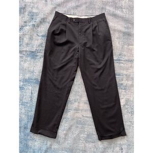 Chaps Black 100% Wool Pleated Front Cuffed Hem Slacks 34 x 30